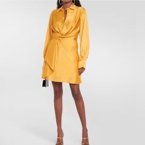 Jonathan Simkhai Metallic Satin Draped Long Sleeve Dress Caramel Size 8